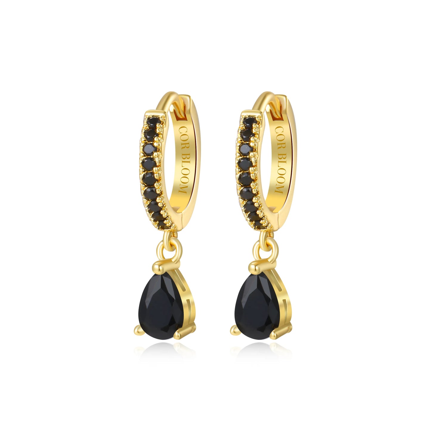 Black Gemstone Perry Waterdrop Hoop Earrings