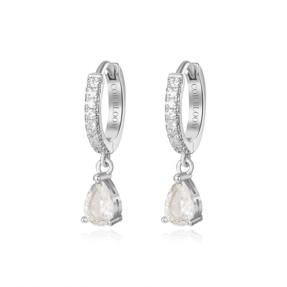 White Crystal Perry Waterdrop Hoop Earrings