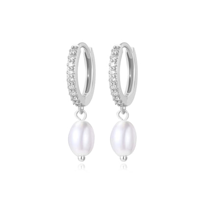 Margareta White Pearl Charm Hoop Earrings