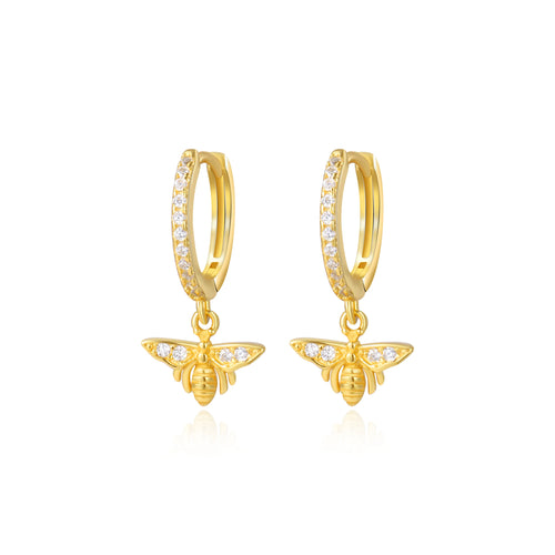 Monarch Diamond Bee  Hoop Earrings