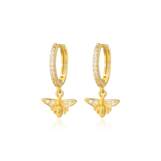 Monarch Diamond Bee  Hoop Earrings