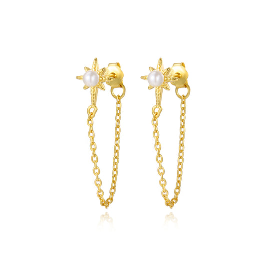 Amelia Pearl Dangling Chain Stud Earrings