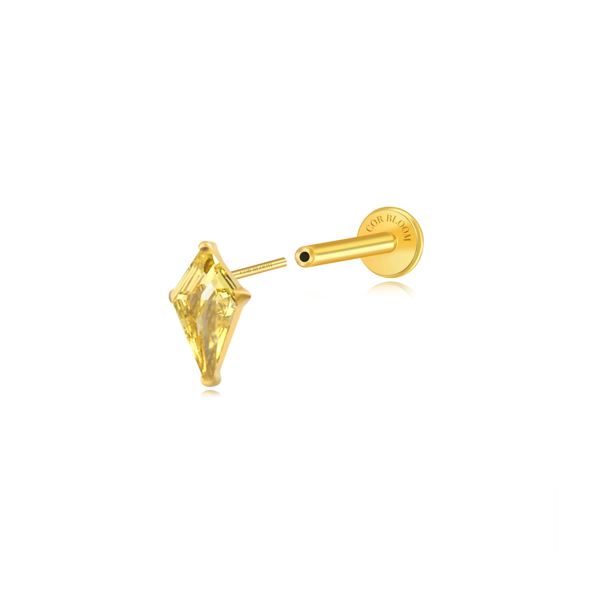 Titanium Minnie Kite-Cut Stone Flat Back Stud - Yellow Gold