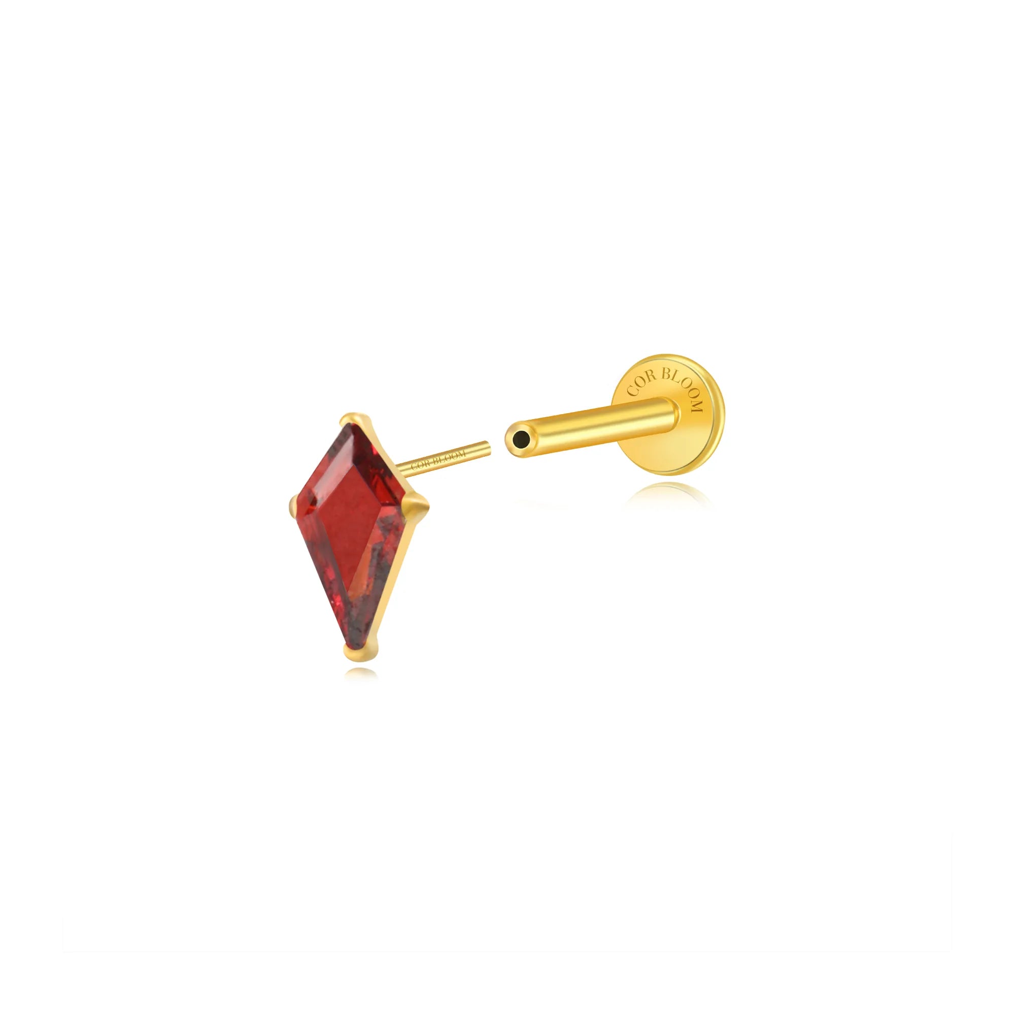 Titanium Minnie Kite-Cut Stone Flat Back Stud - Red Garnet