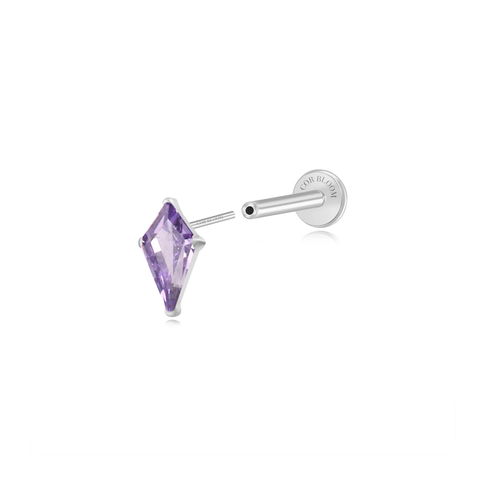 Titanium Minnie Kite-Cut Stone Flat Back Stud - Amethyst