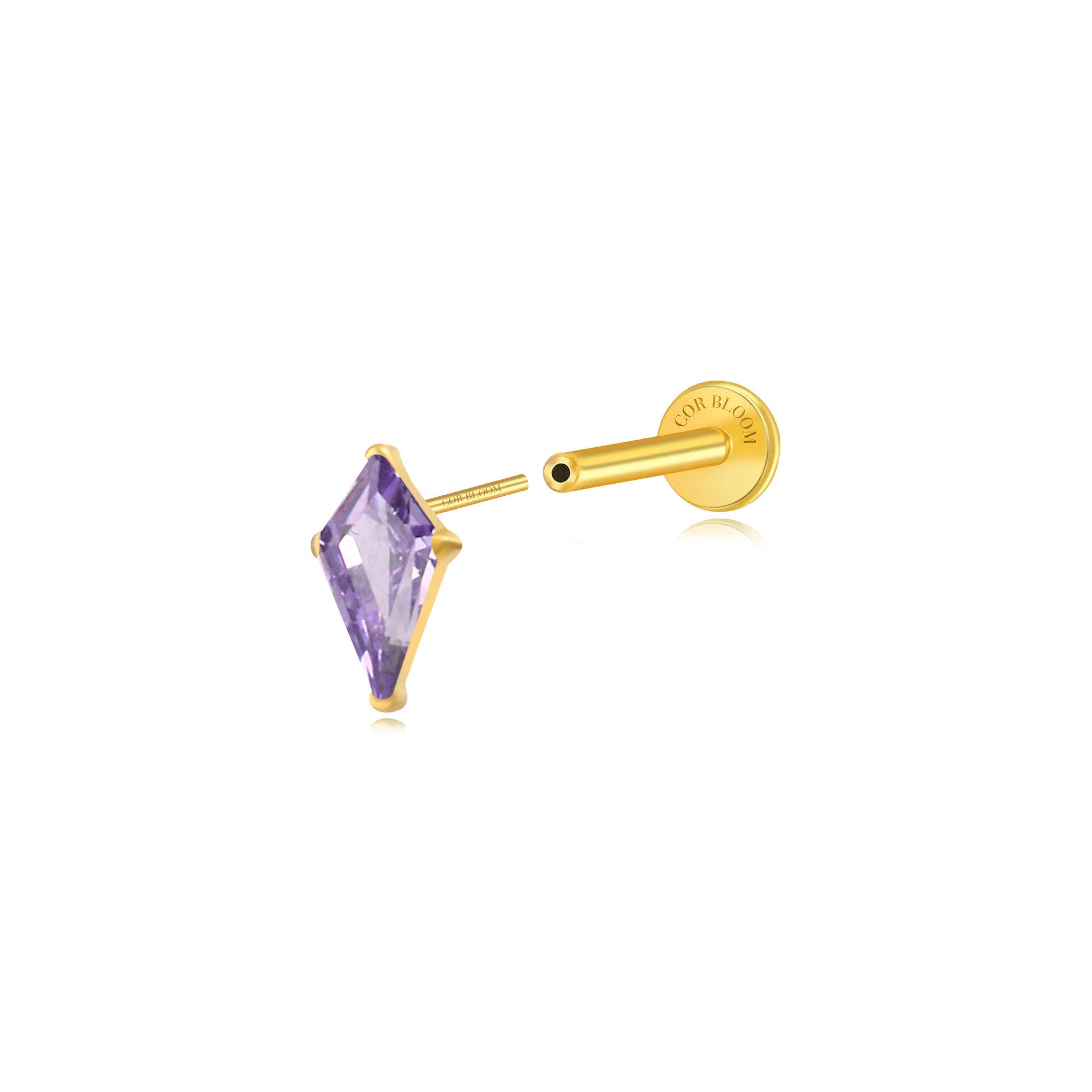 Titanium Minnie Kite-Cut Stone Flat Back Stud - Amethyst