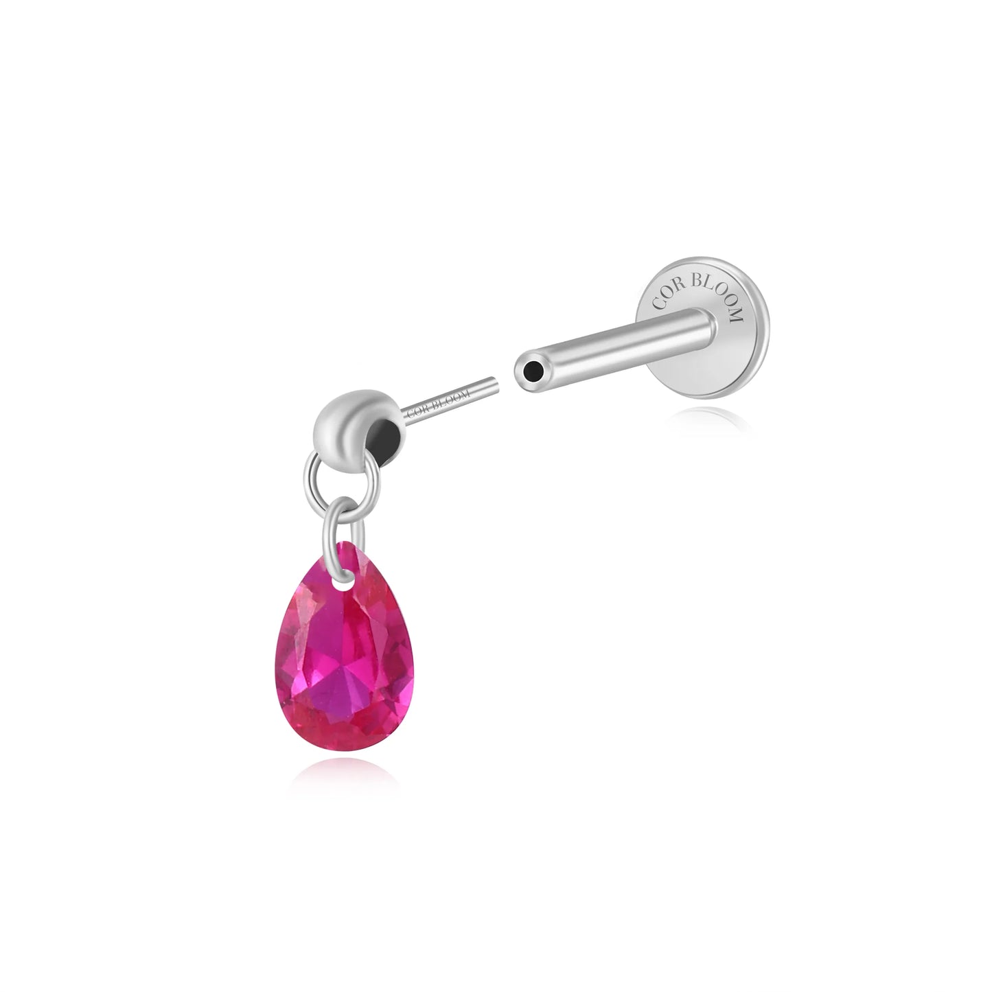 Titanium Freyja Floating Waterdrop Stud | Vertical Helix Earring - Ruby