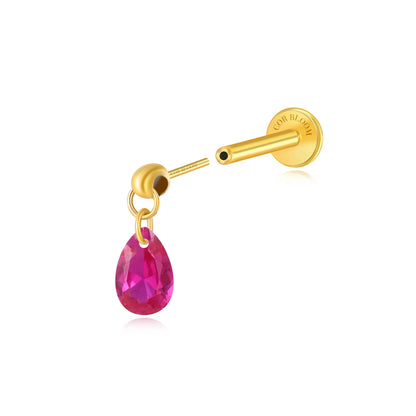 Titanium Freyja Floating Waterdrop Stud | Vertical Helix Earring - Ruby