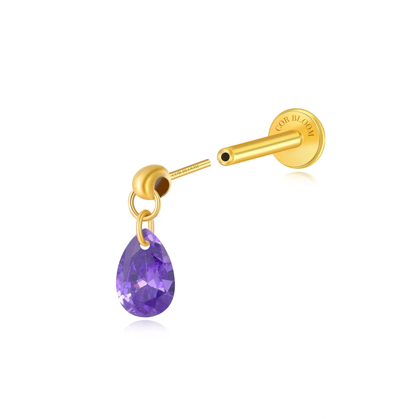 Titanium Freyja Floating Waterdrop Stud | Vertical Helix Earring - Amethyst