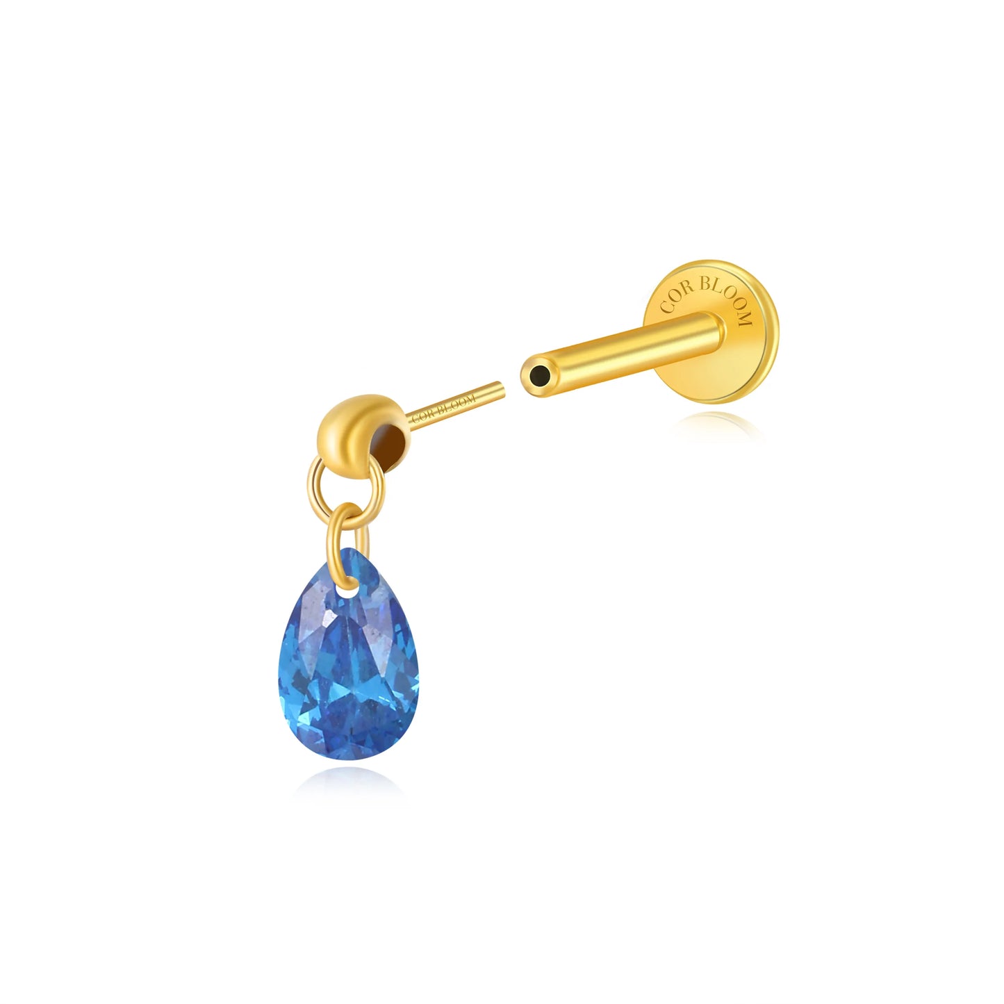 Titanium Freyja Floating Waterdrop Stud | Vertical Helix Earring - Blue Sapphire