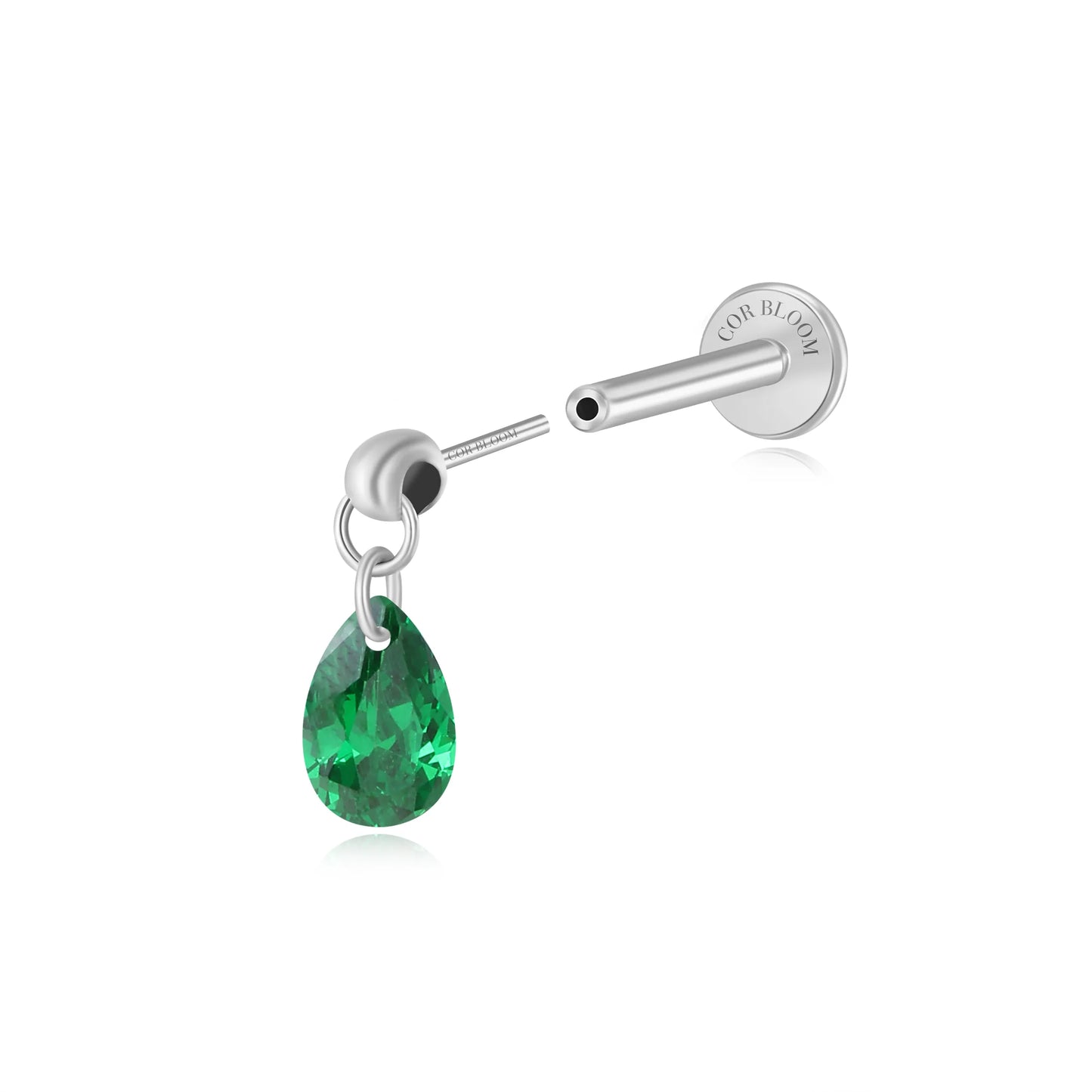 Titanium Freyja Floating Waterdrop Stud | Vertical Helix Earring - Green Emerald