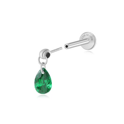 Titanium Freyja Floating Waterdrop Stud | Vertical Helix Earring - Green Emerald