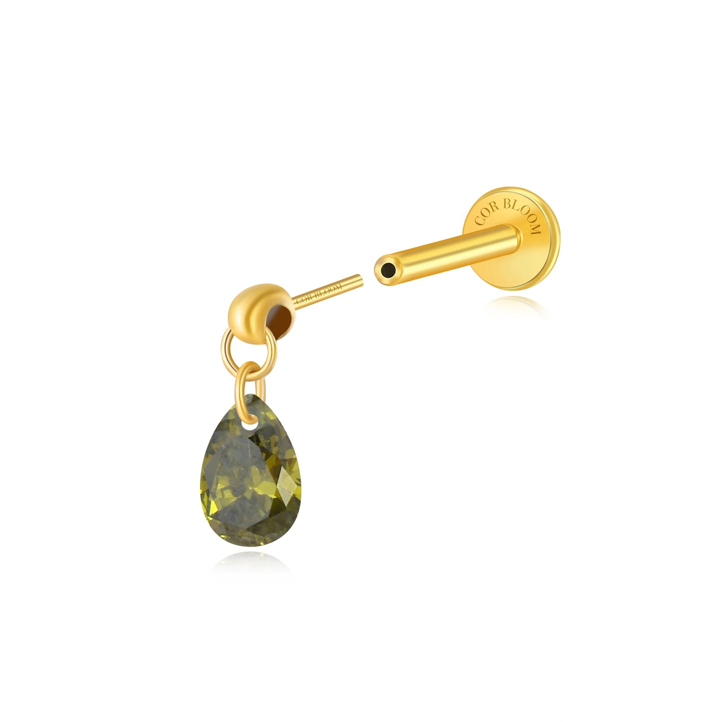 Titanium Freyja Floating Waterdrop Stud | Vertical Helix Earring - Peridot