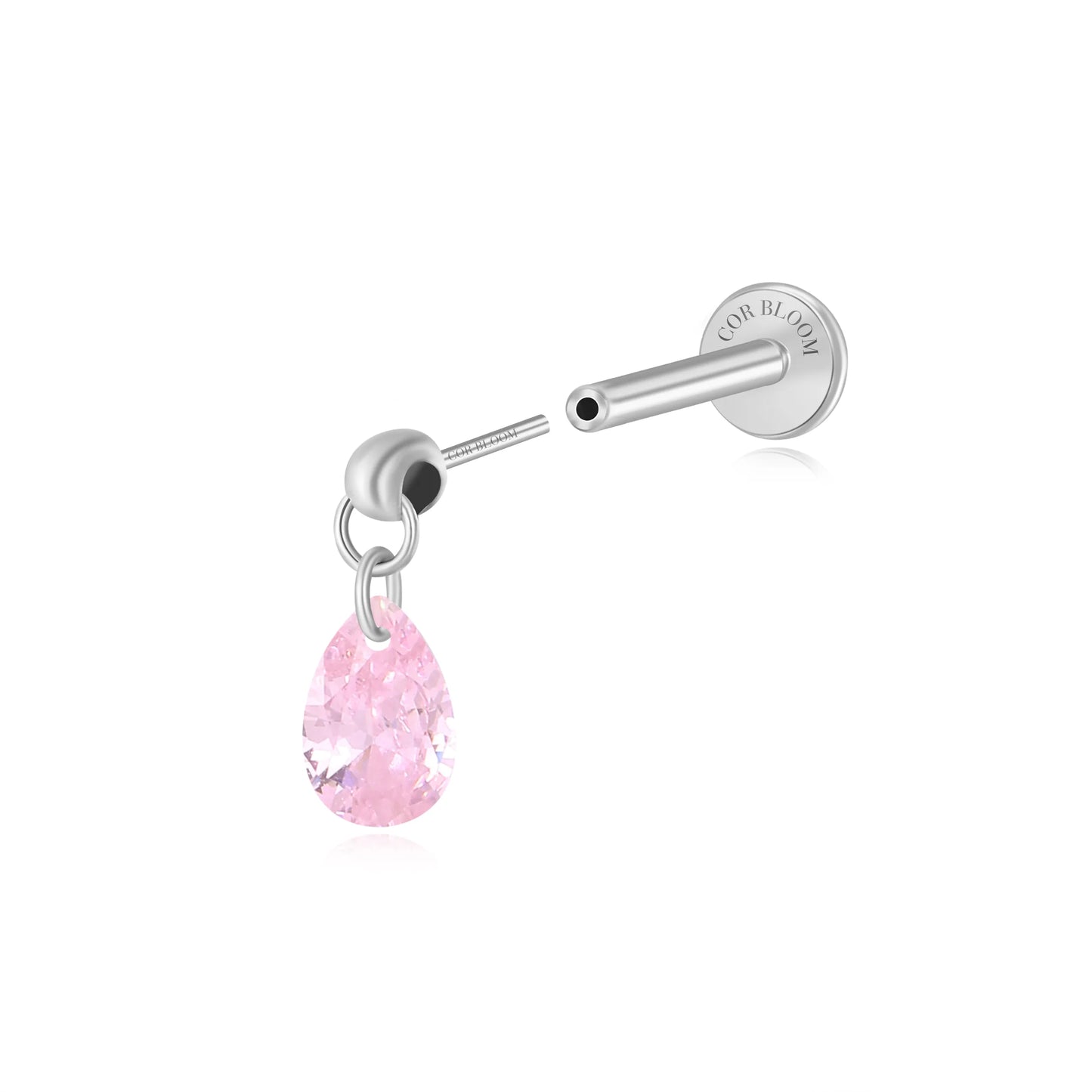 Titanium Freyja Floating Waterdrop Stud | Vertical Helix Earring - Pink