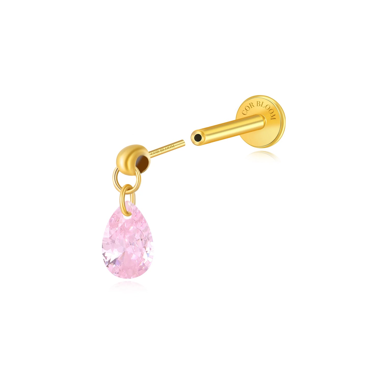 Titanium Freyja Floating Waterdrop Stud | Vertical Helix Earring - Pink