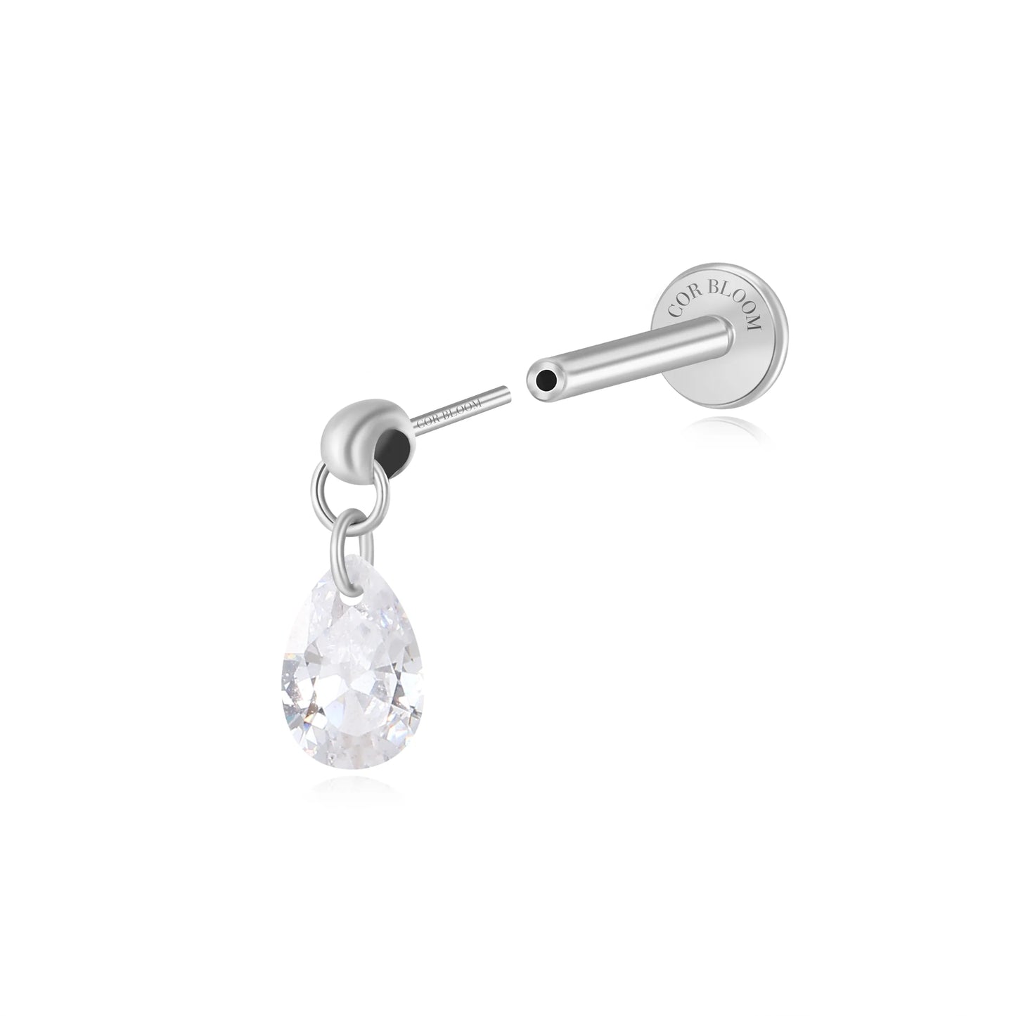 Titanium Floating Waterdrop Diamond Charm Stud | Vertical Helix Stud