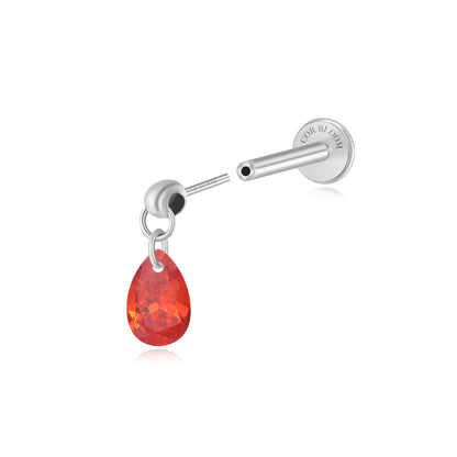 Titanium Freyja Floating Waterdrop Stud | Vertical Helix Earring - Red