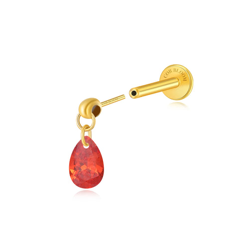 Titanium Freyja Floating Waterdrop Stud | Vertical Helix Earring - Red