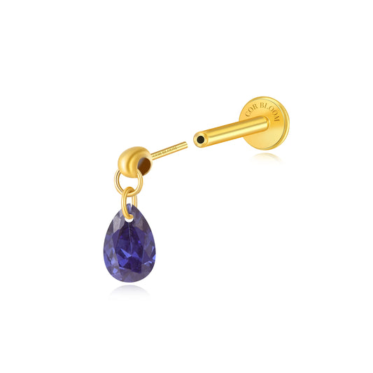 Titanium Freyja Floating Waterdrop Stud | Vertical Helix Earring - Tanzanite