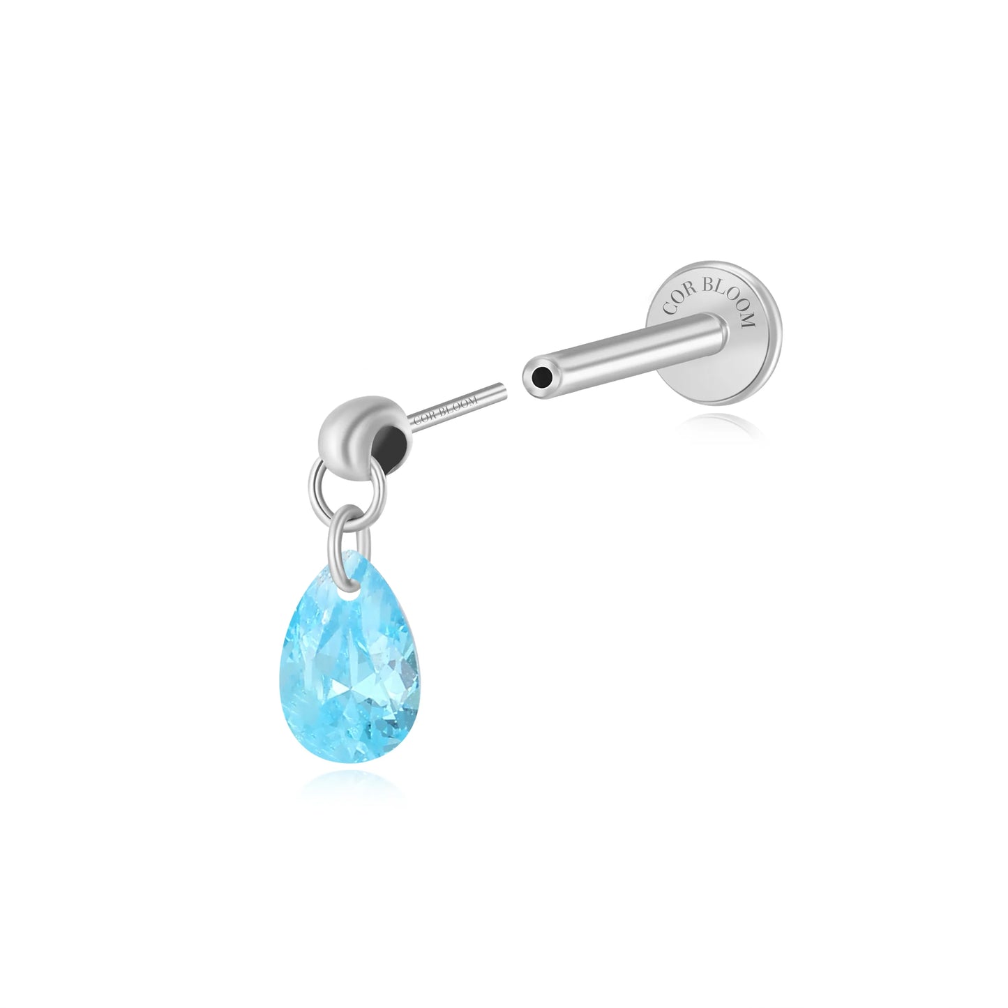 Titanium Freyja Floating Waterdrop Stud | Vertical Helix Earring - Aquamarine