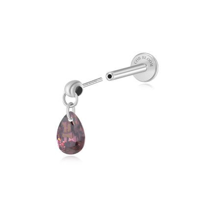 Titanium Freyja Floating Waterdrop Stud | Vertical Helix Earring - Rhodolite