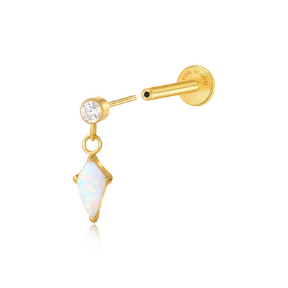 Titanium Kehlani Precious White Opal Kite Push Pin Stud