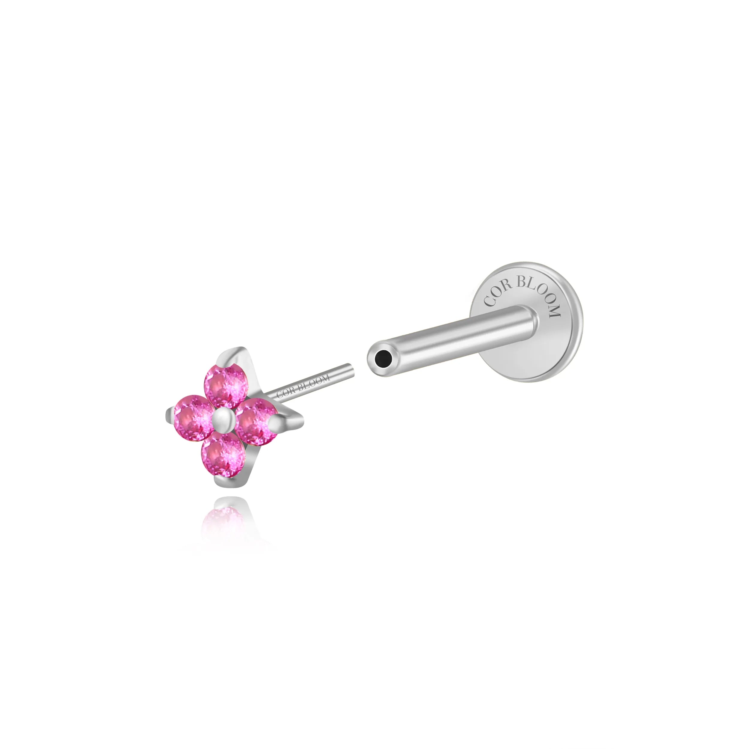 Titanium Aretha Small Ruby Four-Leaf Clover Stud