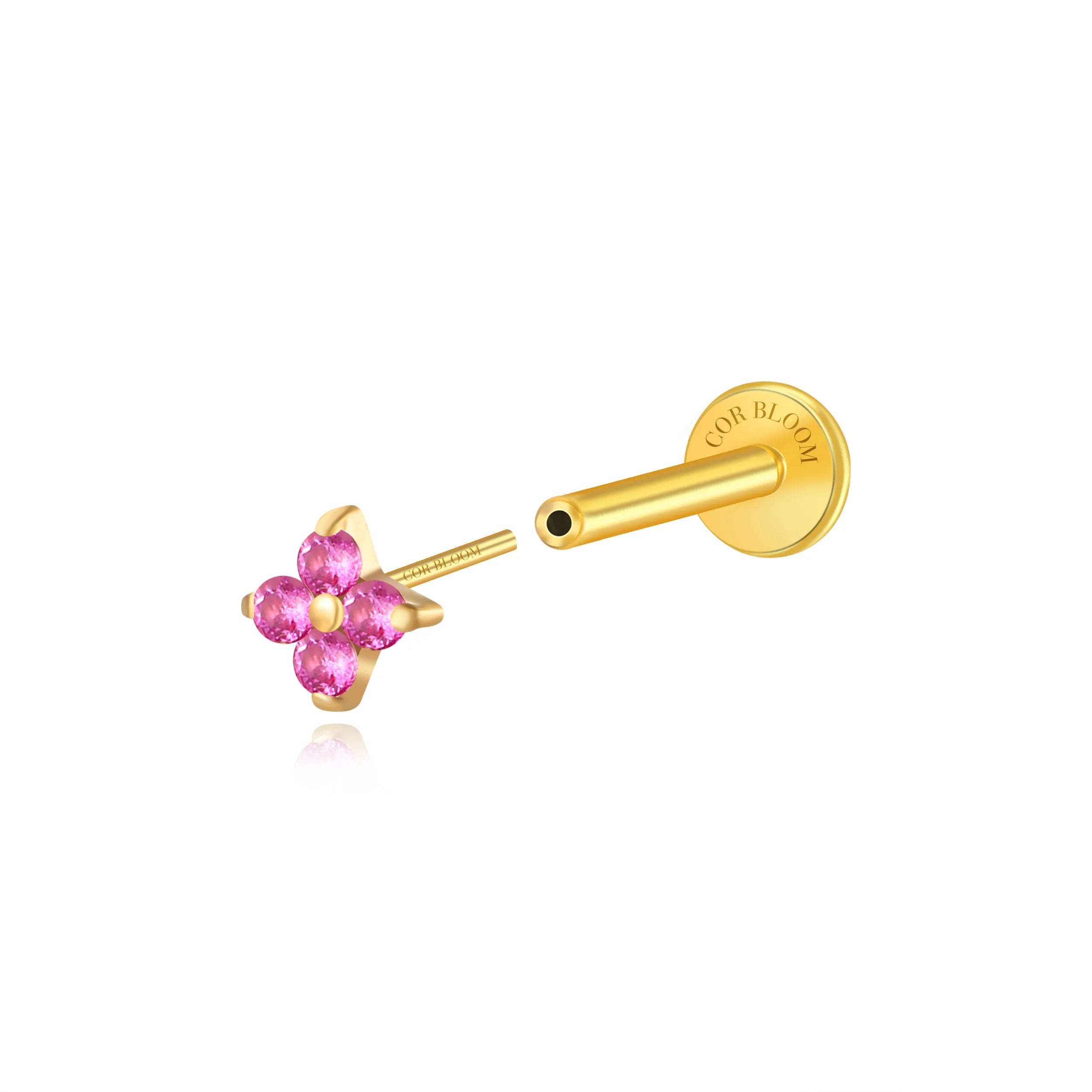 Titanium Aretha Small Ruby Four-Leaf Clover Stud