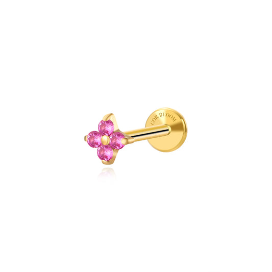 Titanium Aretha Small Ruby Four-Leaf Clover Stud