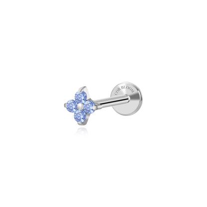 Titanium Aretha Small Tanzanite Four-Leaf Clover Stud