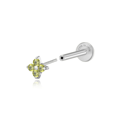 Titanium Aretha Small Peridot Four-Leaf Clover Stud