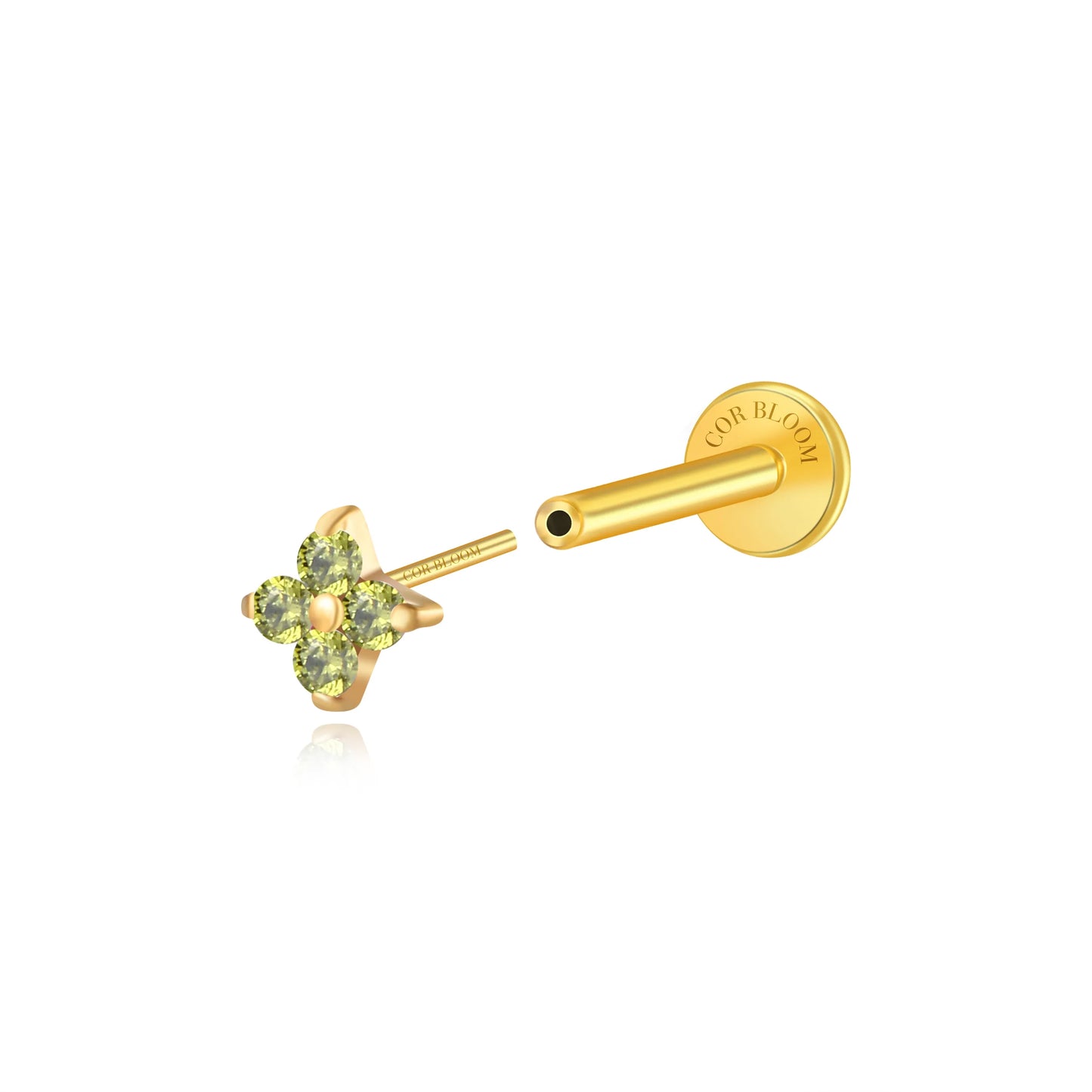 Titanium Aretha Small Peridot Four-Leaf Clover Stud