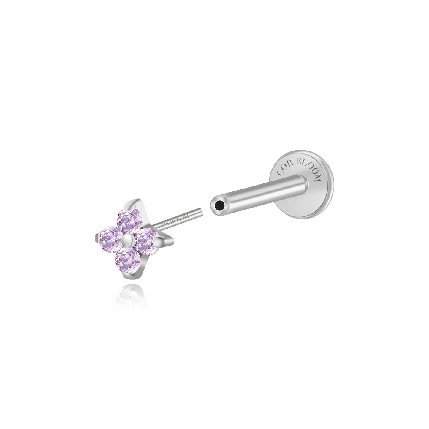 Titanium Aretha Small Amethyst Four-Leaf Clover Stud