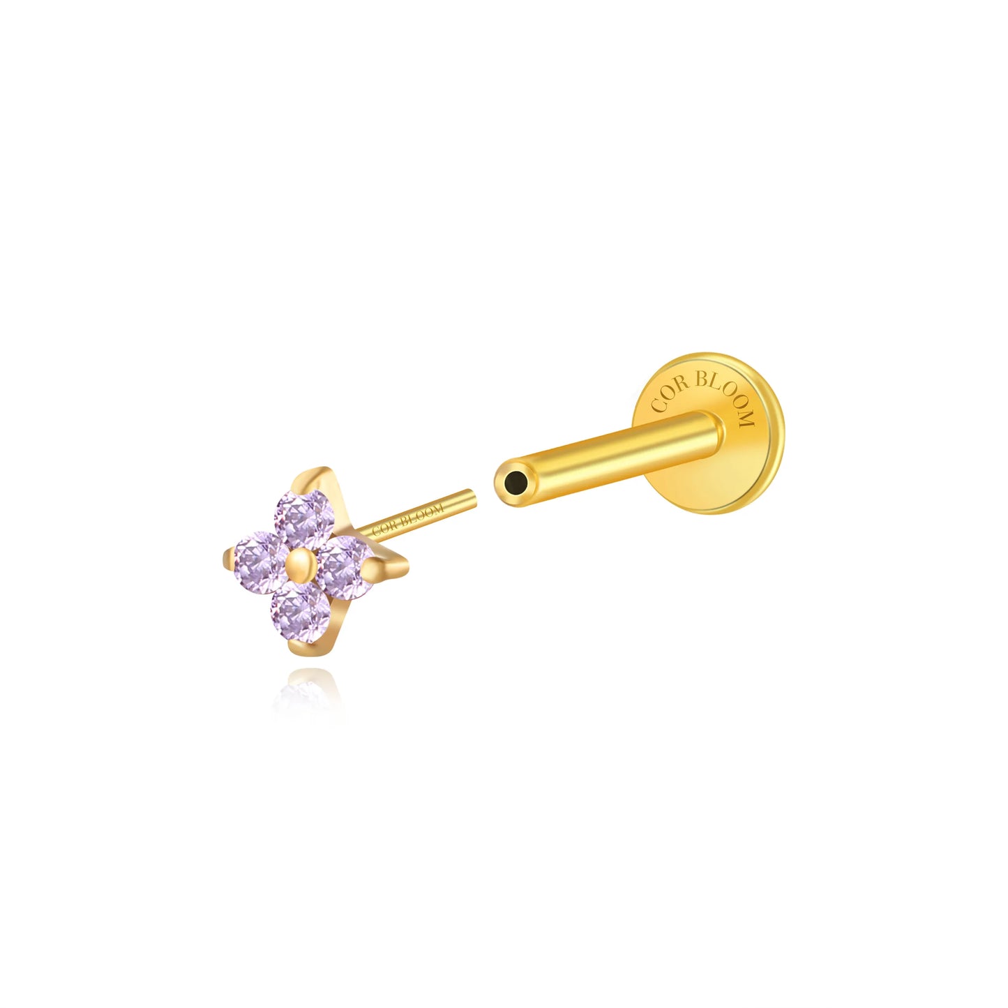 Titanium Aretha Small Amethyst Four-Leaf Clover Stud