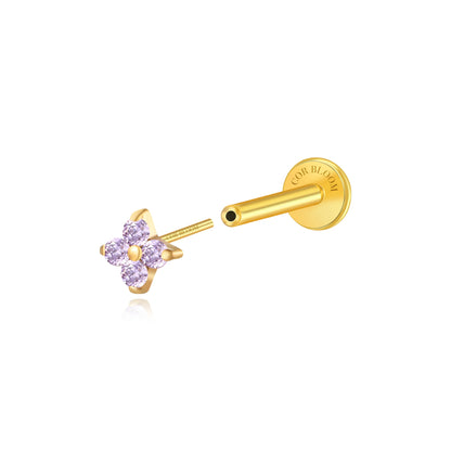 Titanium Aretha Small Amethyst Four-Leaf Clover Stud