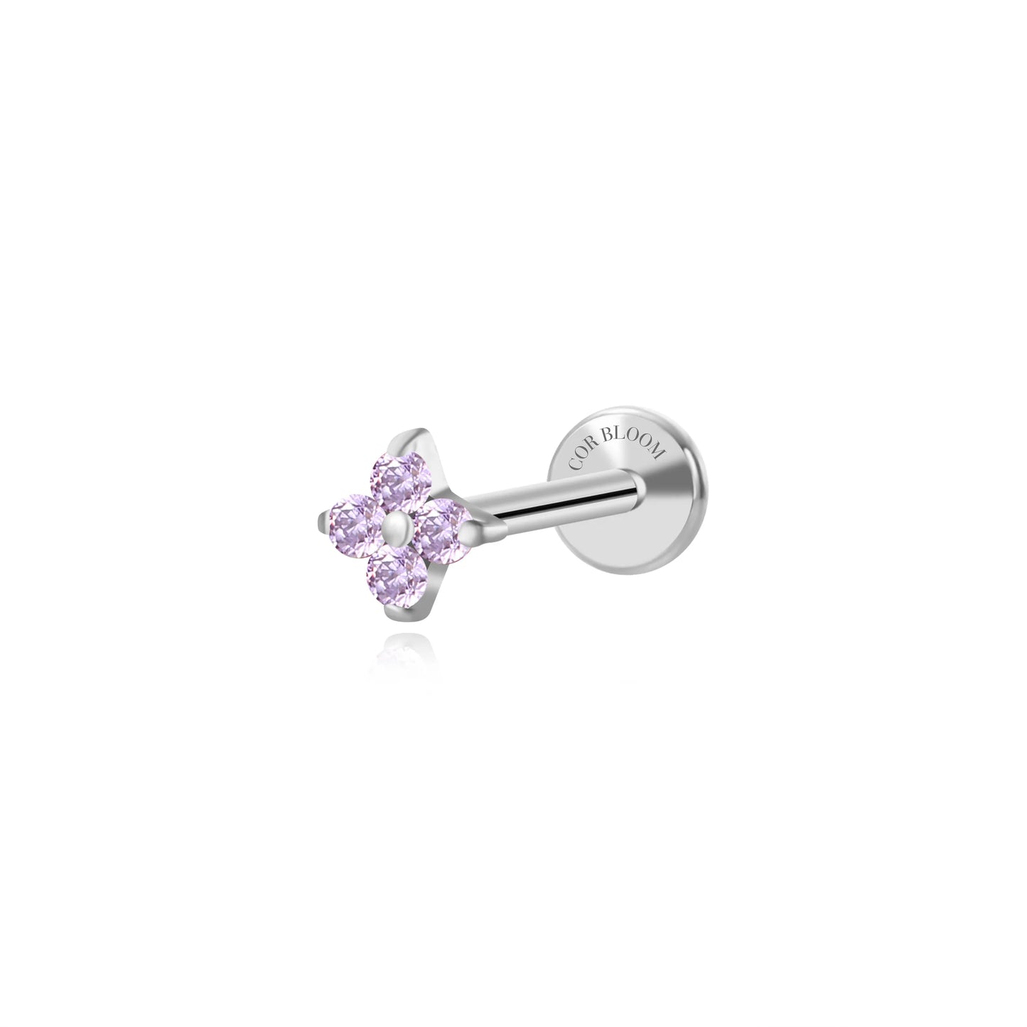 Titanium Aretha Small Amethyst Four-Leaf Clover Stud