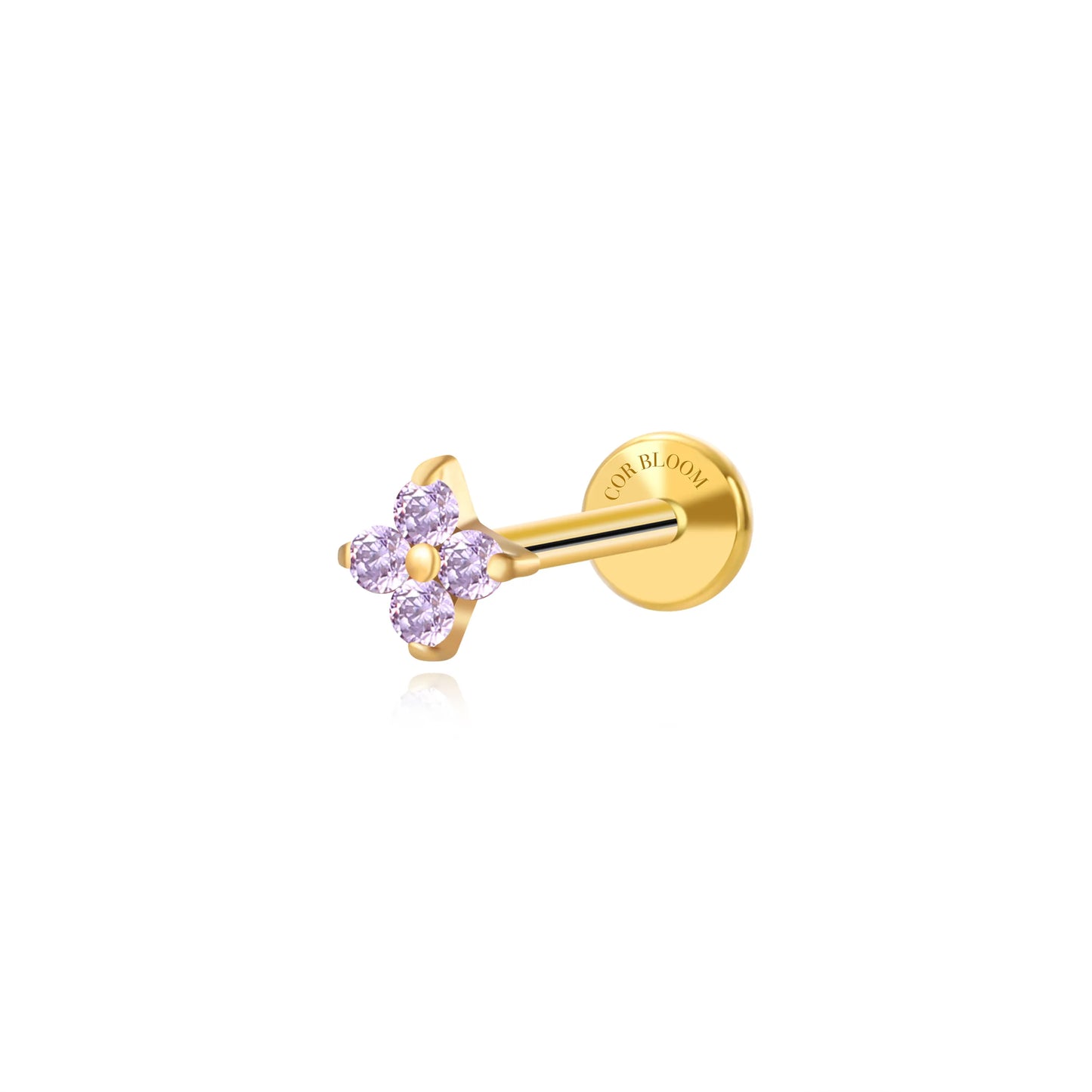 Titanium Aretha Small Amethyst Four-Leaf Clover Stud