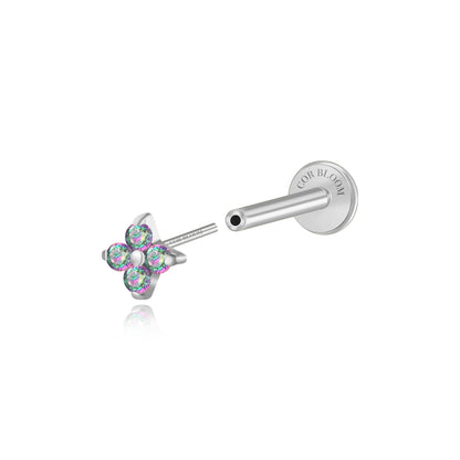 Titanium Aretha Small Dark Iridescent Four-Leaf Clover Stud