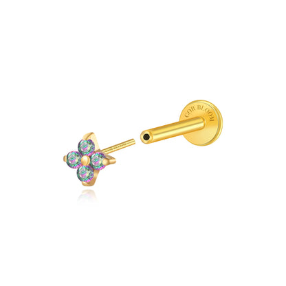 Titanium Aretha Small Dark Iridescent Four-Leaf Clover Stud