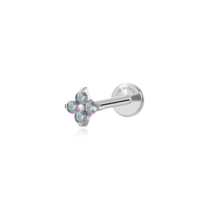 Titanium Aretha Small Dark Iridescent Four-Leaf Clover Stud