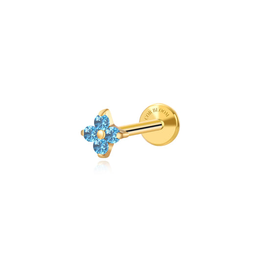 Titanium Aretha Small Aquamarine Four-Leaf Clover Stud