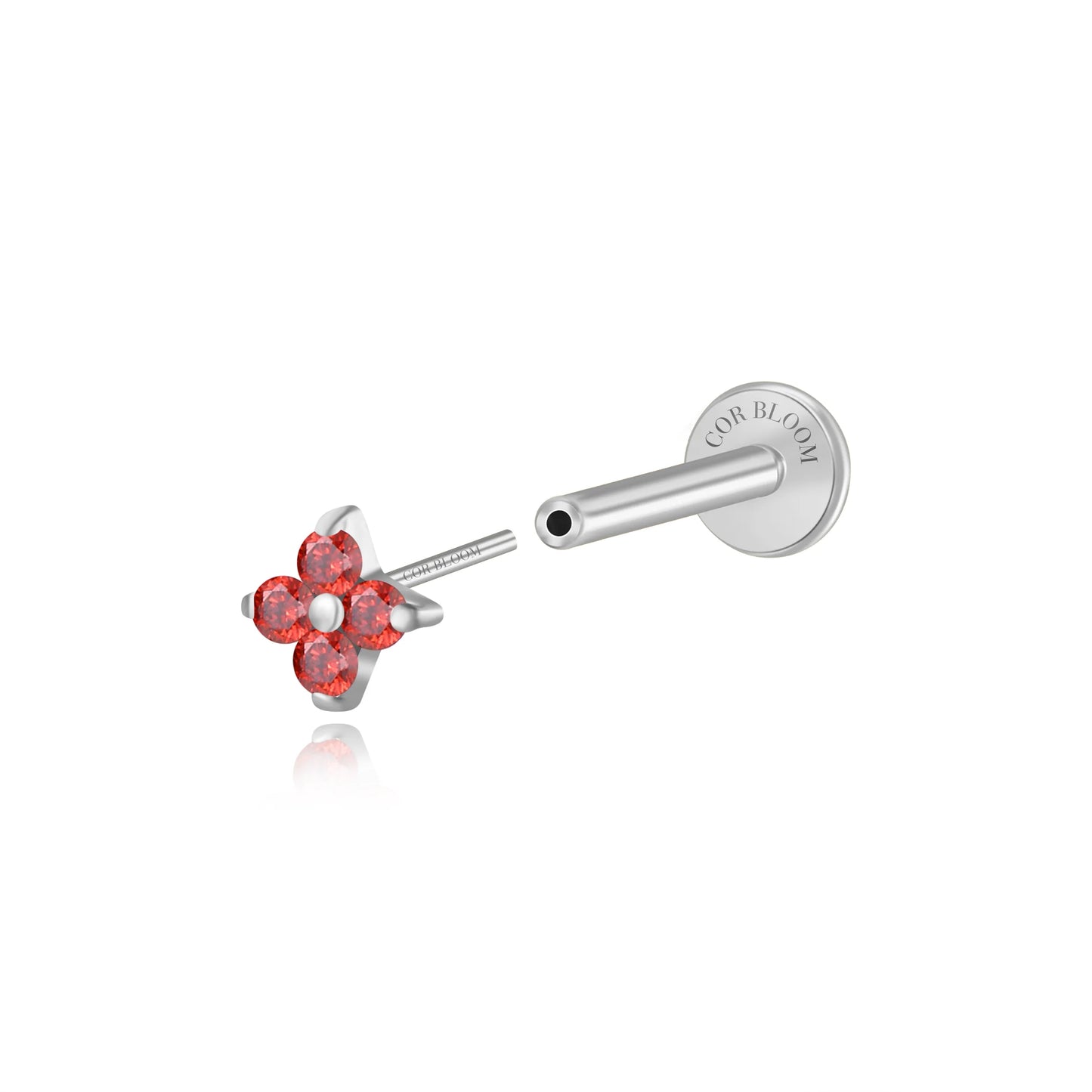 Titanium Aretha Small Red Garnet Four-Leaf Clover Stud