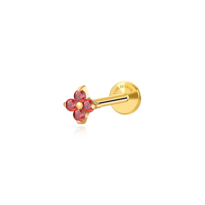 Titanium Aretha Small Red Garnet Four-Leaf Clover Stud