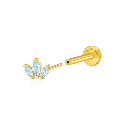 Myla Light Aquamarine Three-Petal Flat Back Stud