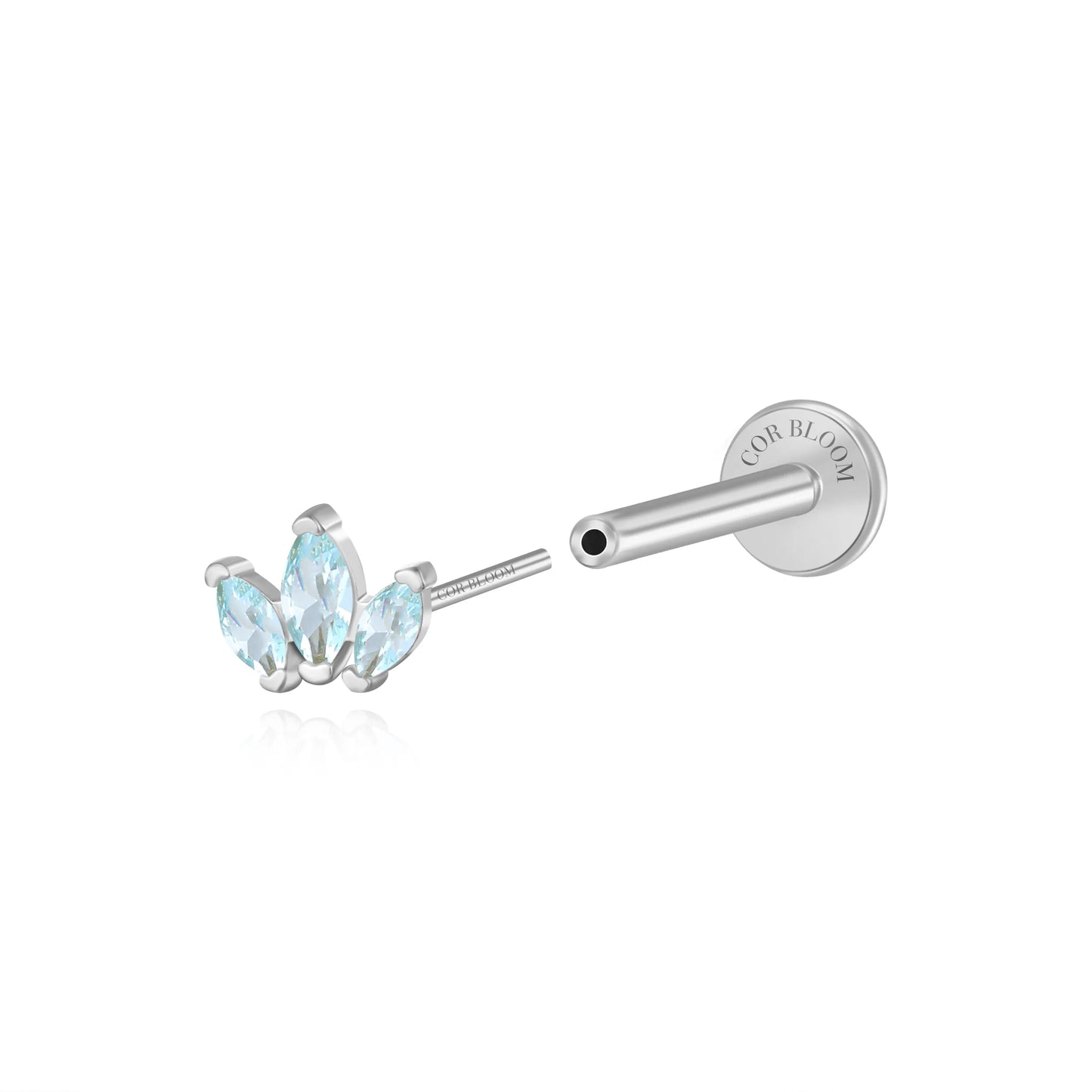 Myla Light Aquamarine Three-Petal Flat Back Stud