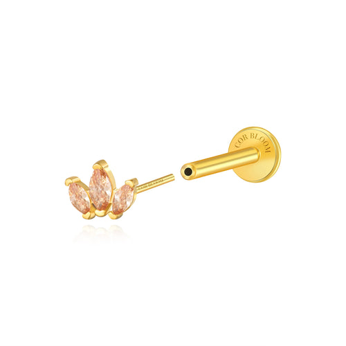 Myla Champagne Three-Petal Flat Back Stud