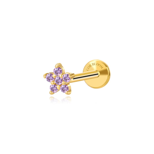 Violet Amethyst Jasmine Flower Flat Back Stud