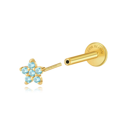 Aquamarine Jasmine Flower Flat Back Stud