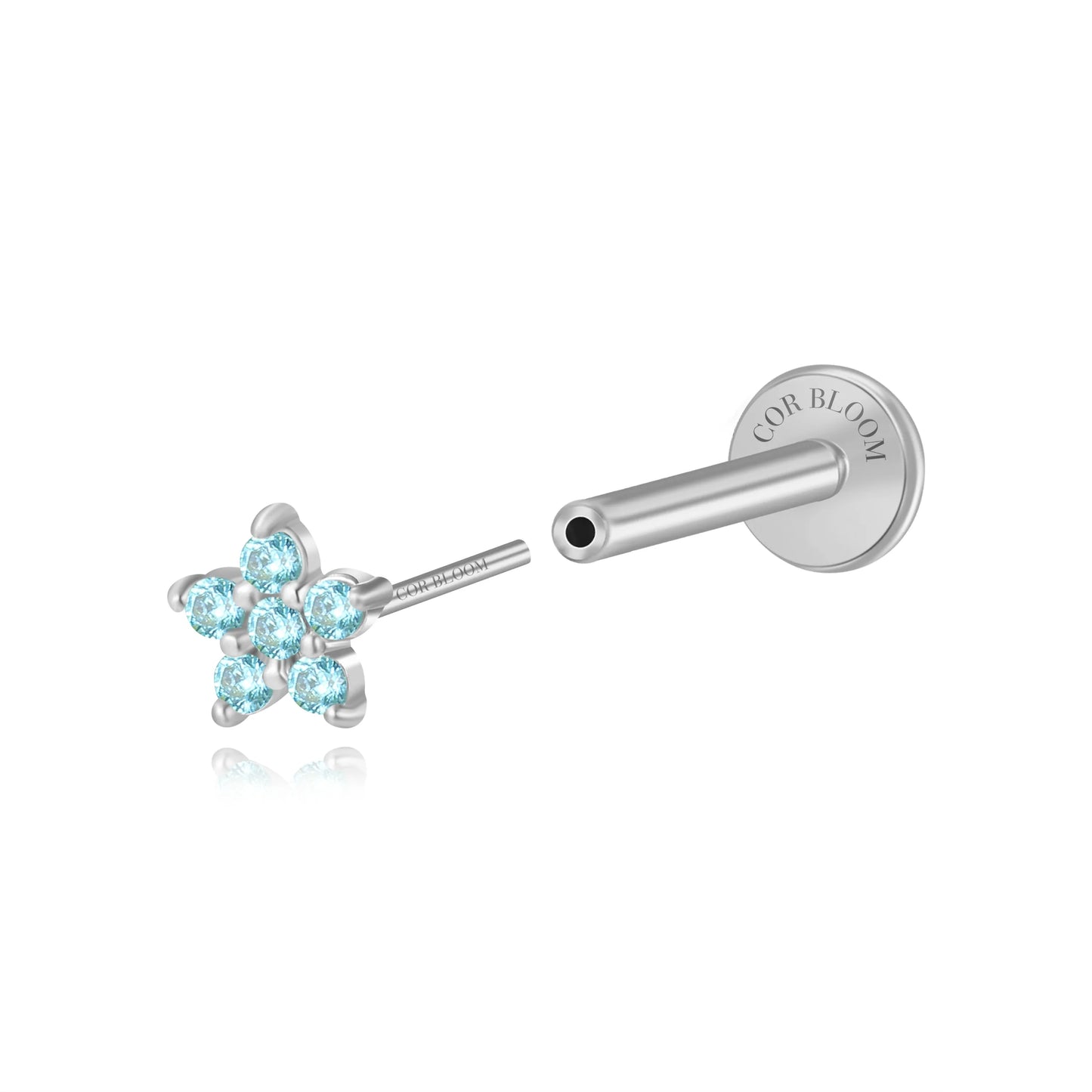 Aquamarine Jasmine Flower Flat Back Stud