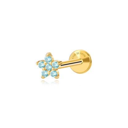 Aquamarine Jasmine Flower Flat Back Stud